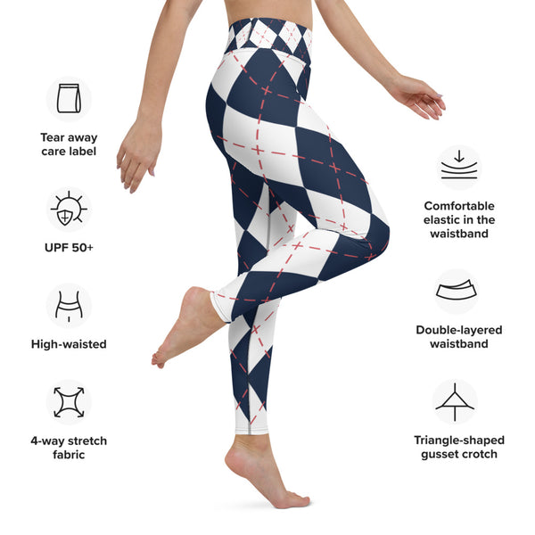 Blue White Plaid Yoga Leggings