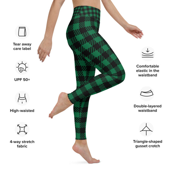 Green Plaid Printed Yoga Leggings