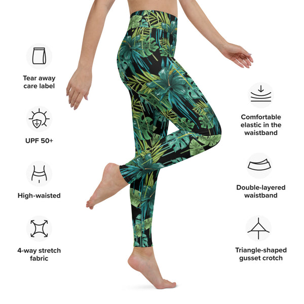 Black Tropical Yoga Leggings