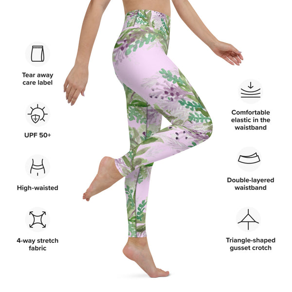 Light Pink Lavender Floral Tights, Yoga Leggings