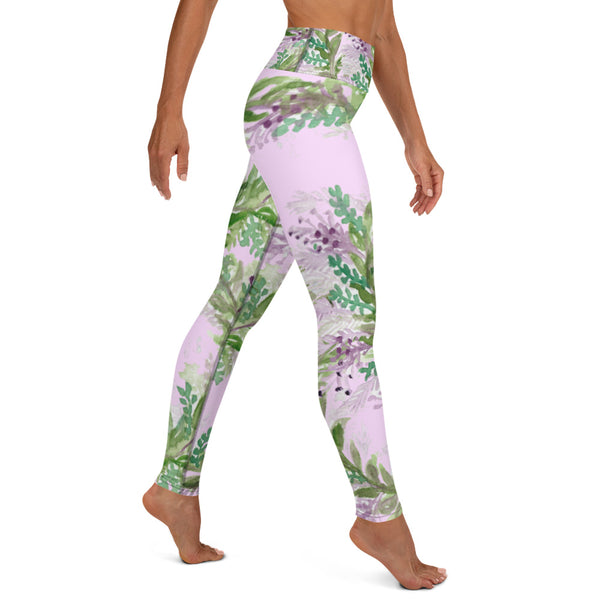 Light Pink Lavender Floral Tights, Yoga Leggings