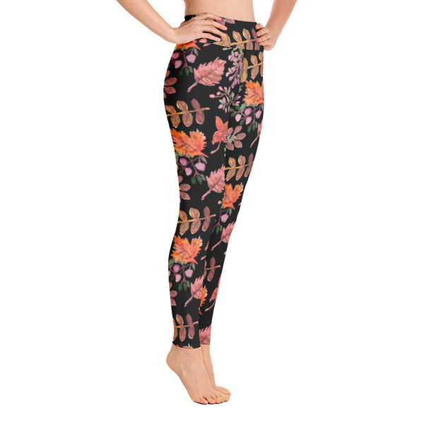 Fall Black Floral Yoga Leggings