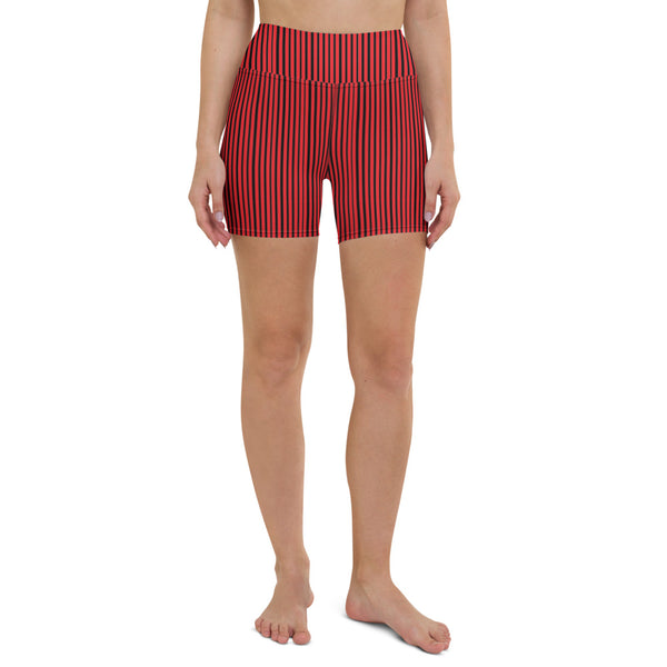 Black Striped Women's Yoga Shorts-Heidikimurart Limited -Heidi Kimura Art LLC Black Striped Women's Yoga Shorts, Red Modern Gym Bestselling Women's Sexy Premium Quality Yoga Shorts, Gym Fitness Tights, Short Workout Hot Pants, Made in USA/ EU/ MX (US Size: XS-XL)