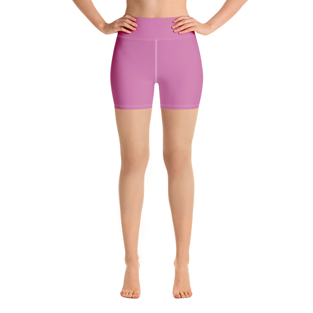 Pink Solid Color Yoga Shorts, Best Pastel Cute Workout Gym Tights, Premium Quality Women's High Waist Spandex Fitness Workout Yoga Shorts, Yoga Tights, Fashion Gym Quick Drying Short Pants With Pockets - Made in USA/EU/MX (US Size: XS-XL) Yoga Bottoms, Yoga Clothes, Activewewar, Best Women's Yoga Shorts, Women's Athletic Shorts, Running, Workout, Yoga Tights Pink Solid Color Yoga Shorts-Heidikimurart Limited -XS-Heidi Kimura Art LLC