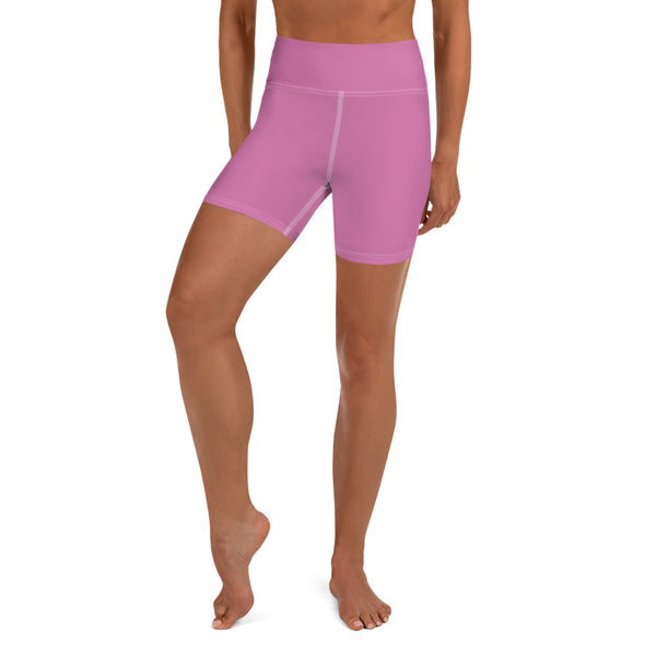 Pink Solid Color Yoga Shorts-Heidikimurart Limited -Heidi Kimura Art LLCPink Solid Color Yoga Shorts, Best Pastel Cute Workout Gym Tights, Premium Quality Women's High Waist Spandex Fitness Workout Yoga Shorts, Yoga Tights, Fashion Gym Quick Drying Short Pants With Pockets - Made in USA/EU/MX (US Size: XS-XL) Yoga Bottoms, Yoga Clothes, Activewewar, Best Women's Yoga Shorts, Women's Athletic Shorts, Running, Workout, Yoga Tights