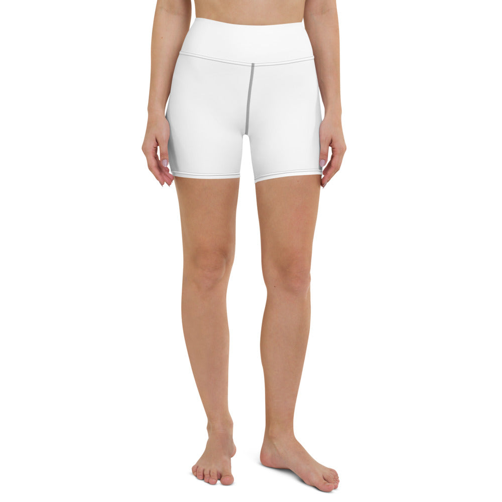 Solid White Yoga Shorts-Heidikimurart Limited -XS-Heidi Kimura Art LLC Solid White Yoga Shorts, Designer Modern Titanium White Workout Gym Tights, Premium Quality Women's High Waist Spandex Fitness Workout Yoga Shorts, Yoga Tights, Fashion Gym Quick Drying Short Pants With Pockets - Made in USA/EU/MX (US Size: XS-XL) Yoga Bottoms, Yoga Clothes, Activewear, Best Women's Yoga Shorts, Women's Athletic Shorts, Running, Workout, Yoga Tights