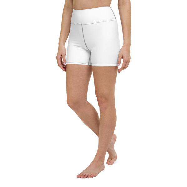 Solid White Yoga Shorts-Heidikimurart Limited -Heidi Kimura Art LLC Solid White Yoga Shorts, Designer Modern Titanium White Workout Gym Tights, Premium Quality Women's High Waist Spandex Fitness Workout Yoga Shorts, Yoga Tights, Fashion Gym Quick Drying Short Pants With Pockets - Made in USA/EU/MX (US Size: XS-XL) Yoga Bottoms, Yoga Clothes, Activewear, Best Women's Yoga Shorts, Women's Athletic Shorts, Running, Workout, Yoga Tights