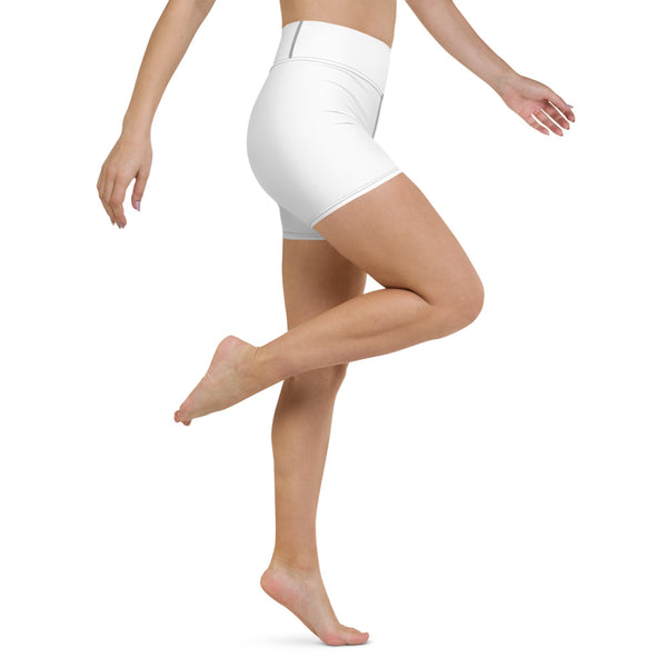 Solid White Yoga Shorts-Heidikimurart Limited -Heidi Kimura Art LLC Solid White Yoga Shorts, Designer Modern Titanium White Workout Gym Tights, Premium Quality Women's High Waist Spandex Fitness Workout Yoga Shorts, Yoga Tights, Fashion Gym Quick Drying Short Pants With Pockets - Made in USA/EU/MX (US Size: XS-XL) Yoga Bottoms, Yoga Clothes, Activewear, Best Women's Yoga Shorts, Women's Athletic Shorts, Running, Workout, Yoga Tights
