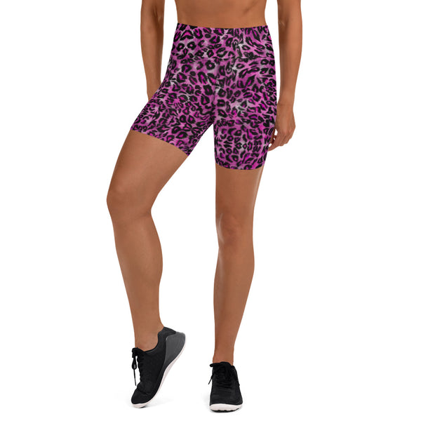 Pink Leopard Print Yoga Shorts