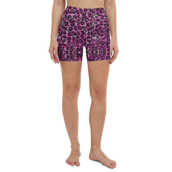 Pink Leopard Print Yoga Shorts