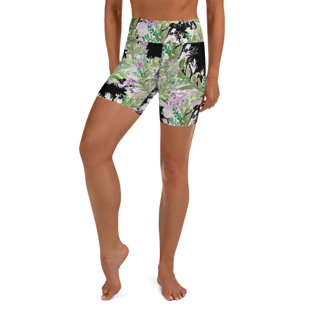 Black Lavender Women's Yoga Shorts