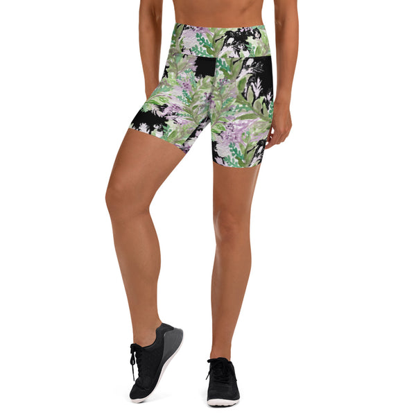 Black Lavender Women's Yoga Shorts