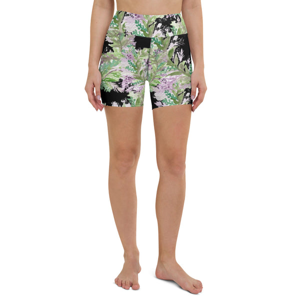 Black Lavender Women's Yoga Shorts