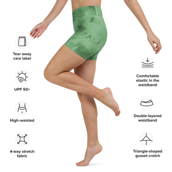 Green Abstract Yoga Shorts
