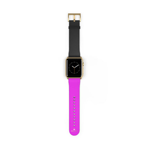 Black Hot Pink Duo Solid Color 38mm/42mm Watch Band For Apple Watch- Made in USA-Watch Band-42 mm-Gold Matte-Heidi Kimura Art LLC Black Hot Pink Apple Watch Band, Black Hot Pink Duo Solid Color Print 38 mm or 42 mm Premium Best Printed Designer Top Quality Faux Leather Comfortable Elegant Minimalist Smart Watch Band Strap, Suitable for Apple Watch Series 1, 2, 3, 4 and 5 Smart Electronic Devices - Made in USA