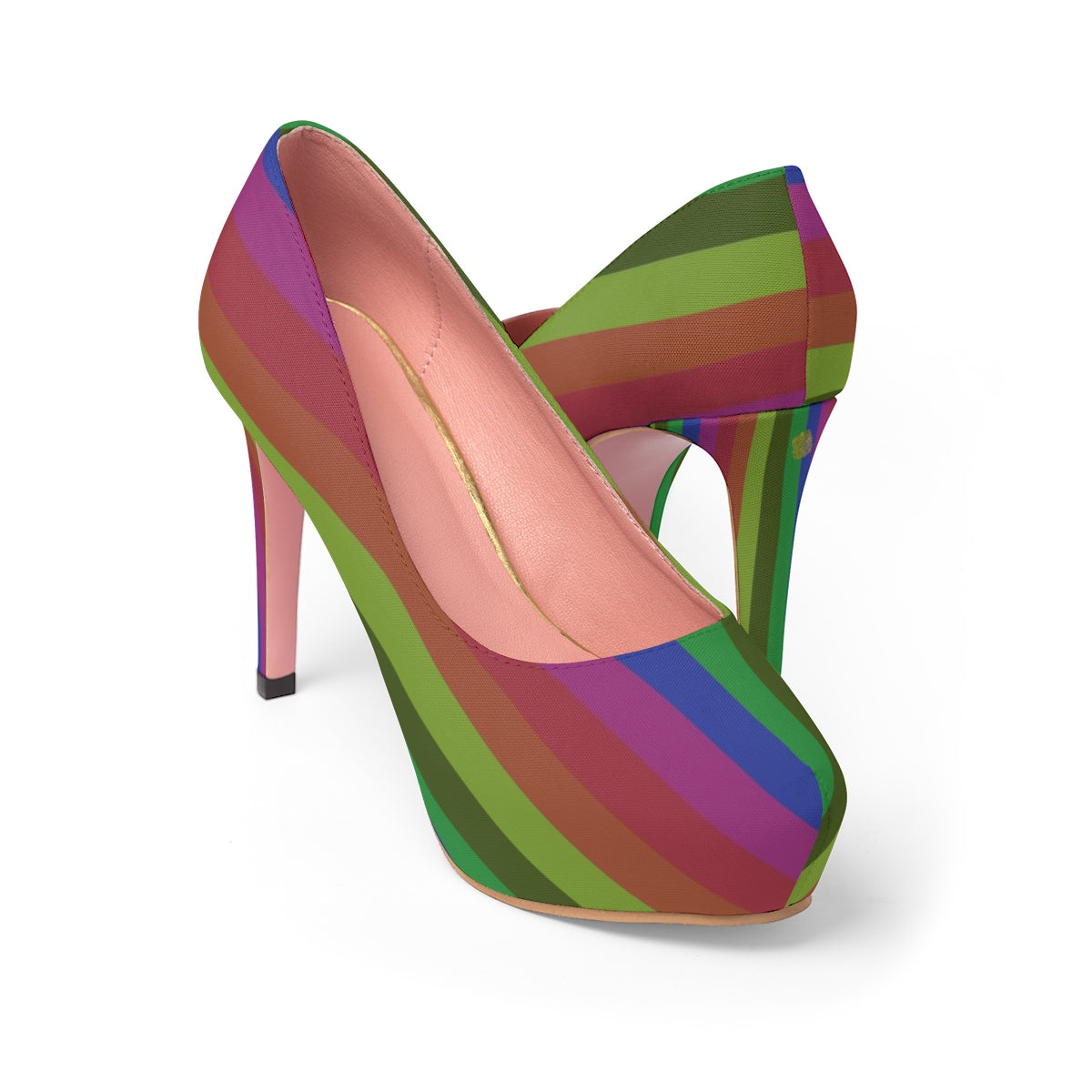 Rainbow Stripe Gay Pride Women's 4 inch High Platform Heels Shoes (US Size: 5-11)-4 inch Heels-Pink-US 7-Heidi Kimura Art LLC