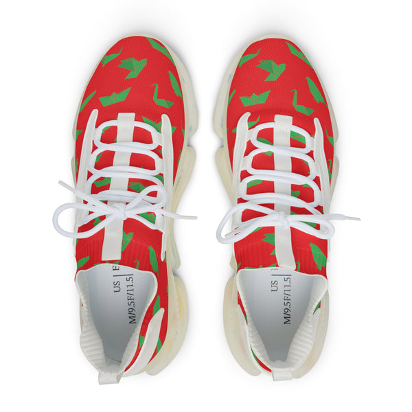 Red Green Crane Print Men's Shoes, Modern Red Green Crane Print Best Comfy Men's Mesh-Knit Designer Premium Laced Up Breathable Comfy Sports Sneakers Shoes (US Size: 5-12) Mesh Athletic&nbsp;Shoes, Mens Mesh Shoes,&nbsp;Mesh Shoes Men,&nbsp;Men's Classic Low Top Mesh Sneaker, Men's Breathable Mesh Shoes, Mesh Sneakers Casual Shoes&nbsp;