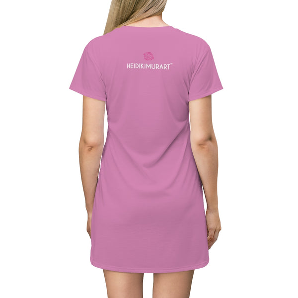 Solid Light Pink T-Shirt Dress, Solid Pale Pink Color Oversized Best Modern Minimalist Print Crewneck Women's Long T-Shirt Dress For Women - Made in USA (US Size: XS-2XL)