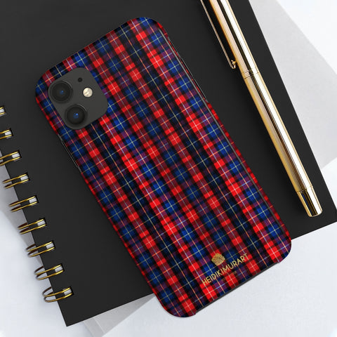 Red Blue Plaid Print Phone Case, Tartan Print Case Mate Tough Phone Cases-Made in USA - Heidikimurart Limited 