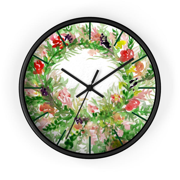 Sweet Colorful Spring Floral Print Designer 10 in. Dia. Indoor Wall Clock- Made in USA-Wall Clock-10 in-Black-Black-Heidi Kimura Art LLC