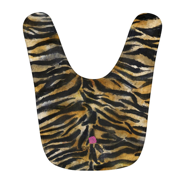 Tiger Stripe Toddler Baby Bib, Brown Animal Print Cute Fleece 1-size Baby Bib - Made in USA-Kids clothes-One Size-Heidi Kimura Art LLC