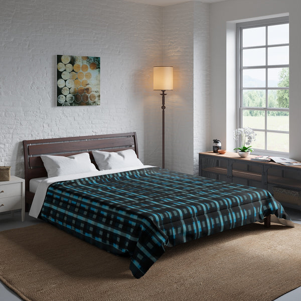 Blue Tartan Plaid Print Luxury Designer Best Comforter For King/Queen/Full/Twin Bed-Comforter-Heidi Kimura Art LLC