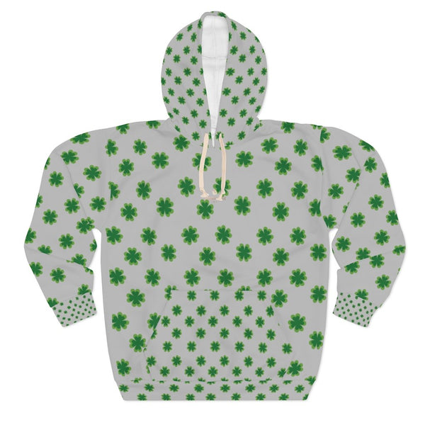 Light Gray Green Clover St. Patrick's Day Unisex Pullover Hoodie For Men/Women- Made in USA-Unisex Hoodie-Heidi Kimura Art LLC