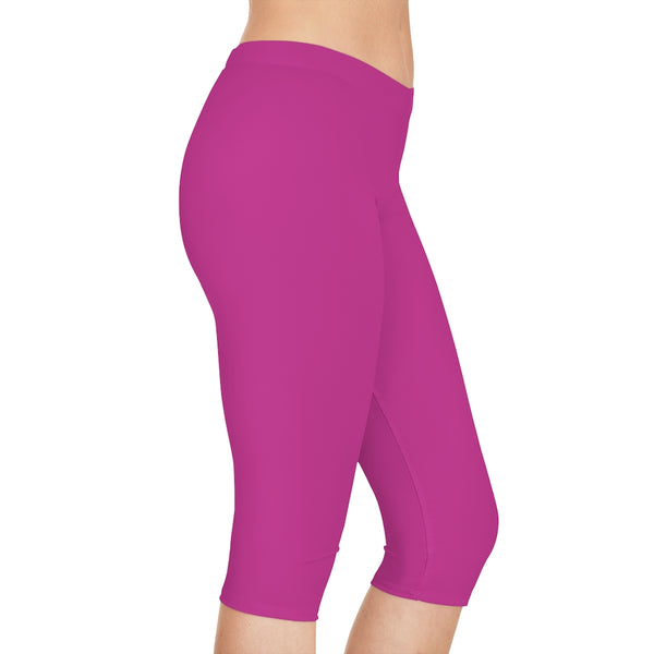 Hot Pink Women's Capri Leggings, Knee-Length Polyester Capris Tights-Made in USA (US Size: XS-2XL)