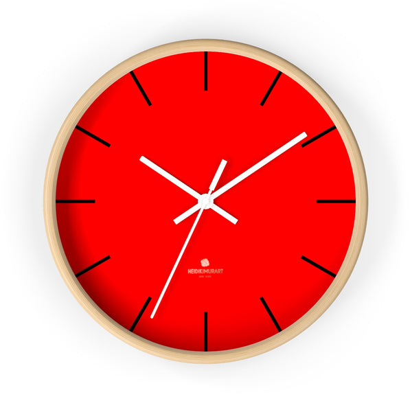 Solid Bright Red Color Plain Modern 10" Diameter Large Wall Clock- Made in USA-Wall Clock-10 in-Wooden-White-Heidi Kimura Art LLC