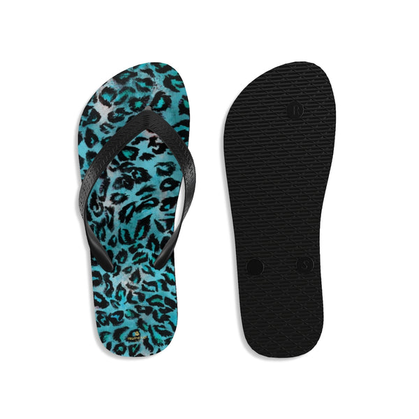 Light Blue Leopard Animal Print Unisex Flip-Flops Beach Pool Sandals- Made in USA-Flip-Flops-Heidi Kimura Art LLC