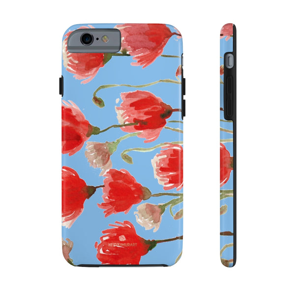 Blue Red Tulip Phone Case, Floral Print Flower Case Mate Tough Phone Cases-Made in USA - Heidikimurart Limited 