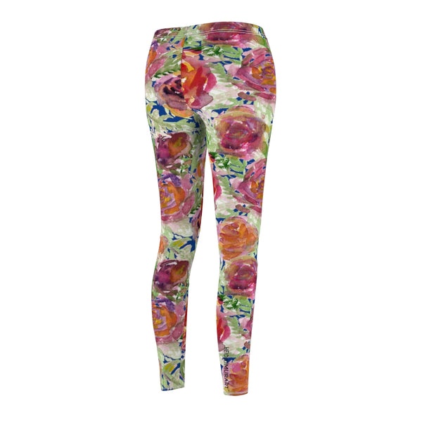 Blue Floral Rose Casual Leggings