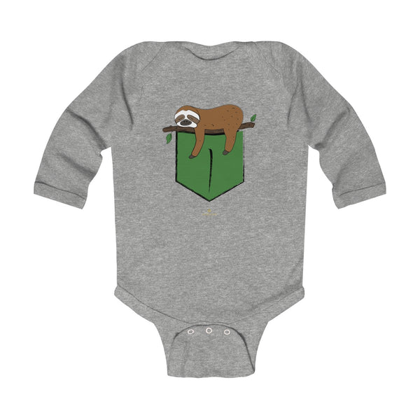Sloth Animal Print Baby Boy or Girls Infant Kids Long Sleeve Bodysuit - Made in USA-Infant Long Sleeve Bodysuit-Heather-NB-Heidi Kimura Art LLC