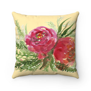 Red Rose Girlie Floral Wreath Print Premium Spun Polyester Square Pillow Case-Pillow-14x14-Heidi Kimura Art LLC
