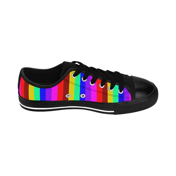 Rainbow Stripes Best Women's Sneakers, Gay Pride Vertical Striped Printed Designer Best Fashion Low Top Canvas Lightweight Premium Quality Women's Sneakers (US Size: 6-12)