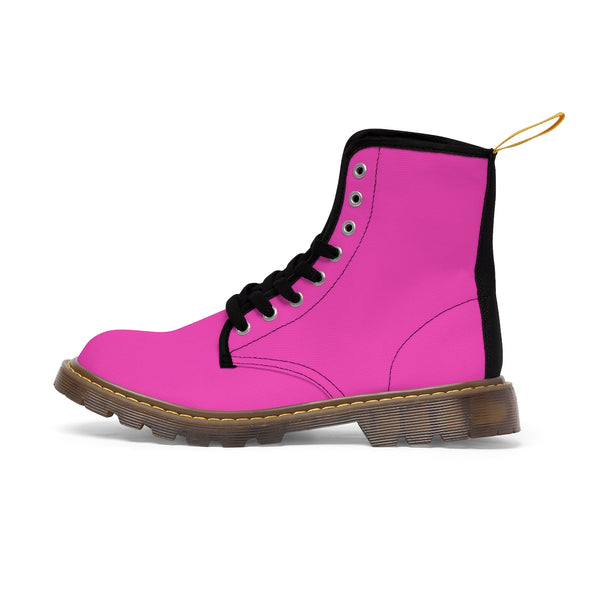 Rouge Pink Classic Solid Color Women's Winter Lace-up Toe Cap Boots (Size 6.5-11)-Women's Boots-Brown-US 10-Heidi Kimura Art LLC