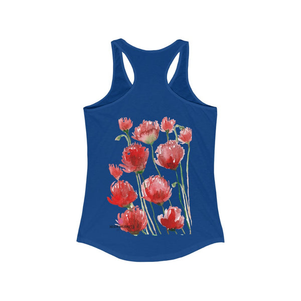 Black Red Poppy Tank Top, Best Women's Ideal Slim-Fit Racerback Tank - Made in USA (US Size: XS-2XL) Best Floral Print Red Poppies Tank Top, Watercolor Poppy Flower Print Tank Top