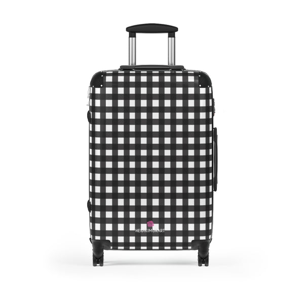 White Buffalo Print Suitcases, White and Black Buffalo Plaid Print Designer Suitcase Luggage (Small, Medium, Large)