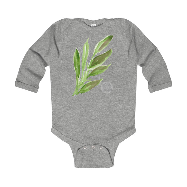 Green Leaves Infant Long Sleeve Bodysuit - Made in United Kingdom (UK Size: 6M-24M)-Kids clothes-Heather-12M-Heidi Kimura Art LLC