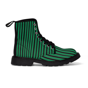 Green Striped Print Men's Boots, Black Stripes Best Hiking Winter Boots Laced Up Designer Shoes For Men-Shoes-Printify-Black-US 7-Heidi Kimura Art LLC Green Striped Print Men's Boots, Black Green Stripes Men's Canvas Hiking Winter Boots, Fashionable Modern Minimalist Best Anti Heat + Moisture Designer Comfortable Stylish Men's Winter Hiking Boots Shoes For Men (US Size: 7-10.5)
