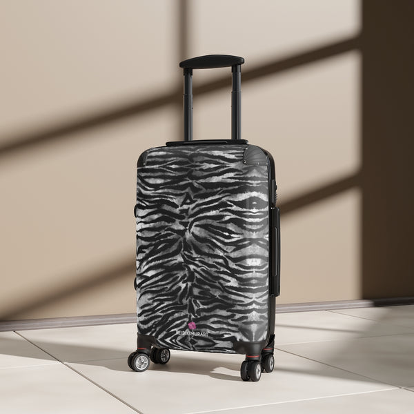Grey Tiger Striped Print Suitcases, Tiger Striped Animal Print Designer Suitcase Luggage (Small, Medium, Large)