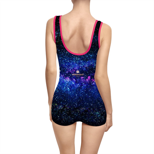 Space Cosmos Galaxy Print Designer Women's Vintage Style Swimsuit (US Size: XS-3XL)-One-piece swimwear-Heidi Kimura Art LLC