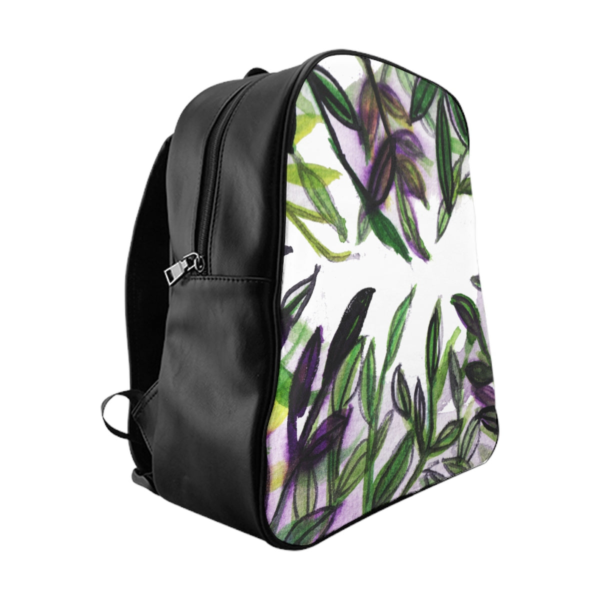 Green Tropical Leaf Print Bag, Purple Tropical Leaves Print School Backpack School Bag-Backpack-Large-Heidi Kimura Art LLC