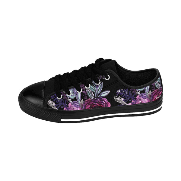 Black Purple Rose Women's Sneakers, Flower Print Best Tennis Casual Shoes For Women (US Size: 6-12)