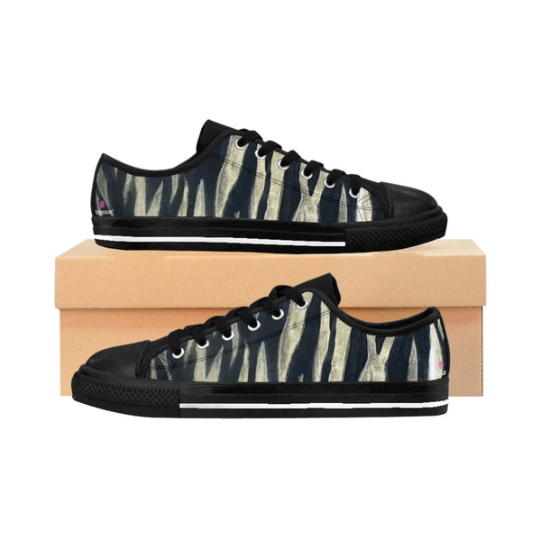 Tiger Striped Women's Sneakers, Light Yellow Animal Print Low Top Tennis Shoes For Ladies