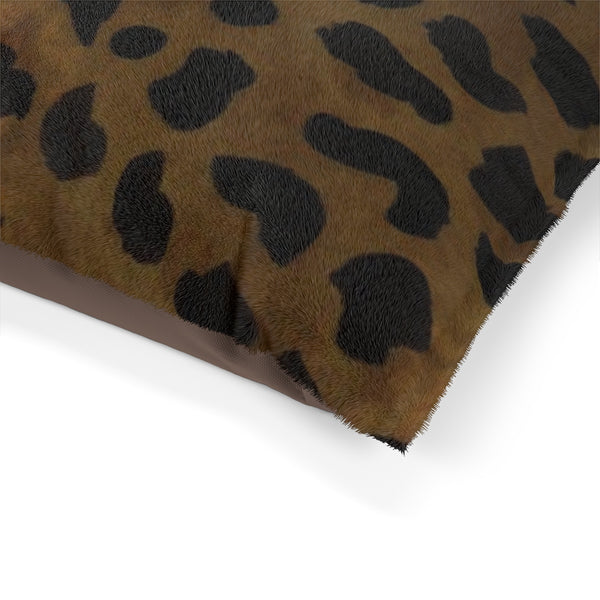 Brown Leopard Animal Print Deluxe 28"x18", 40"x30", 50"x40" (Large, Medium, Small Size) Pet Bed-Pet Beds-Heidi Kimura Art LLC