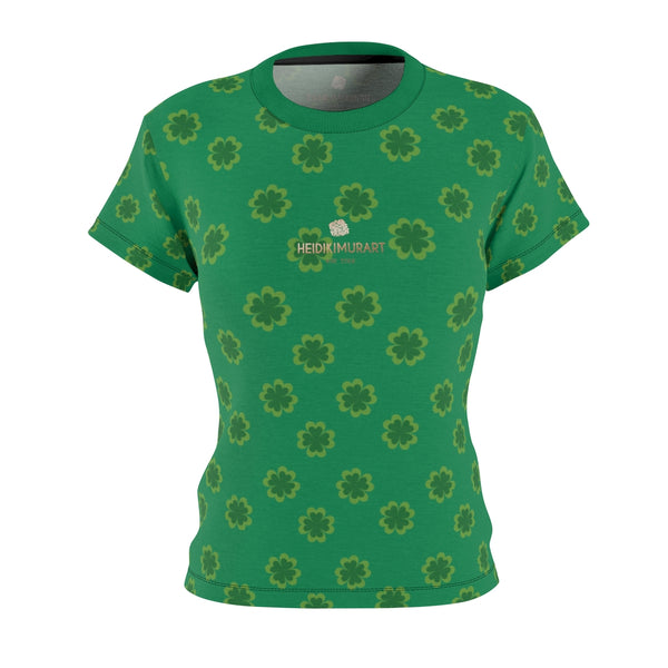 Dark Green Clover Pattern Print St. Patrick's Day Women's Crewneck Tee- Made in USA-Women's T-Shirt-XS-Black Seams-4 oz.-Heidi Kimura Art LLC