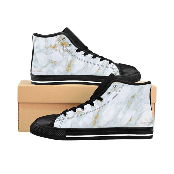 White Gray Marble Abstract Print Premium Quality Men's High-Top Fashion Sneakers-Men's High Top Sneakers-Heidi Kimura Art LLC