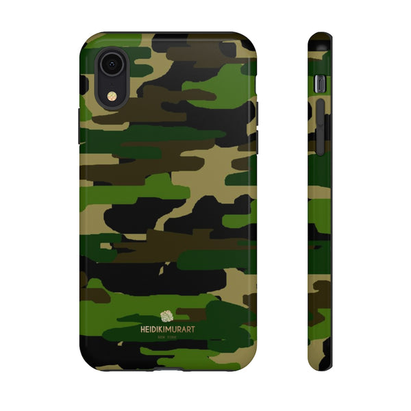 Green Brown Camouflage Phone Case, Army Military Print Tough Designer Phone Case -Made in USA-Phone Case-Printify-iPhone XR-Glossy-Heidi Kimura Art LLC