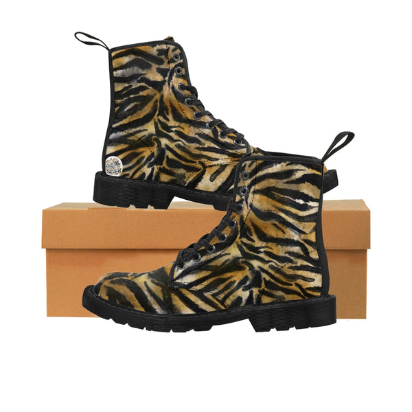 Cool Tiger Stripe Animal Print Designer Women's Winter Lace-up Toe Cap Boots Shoes-Women's Boots-Heidi Kimura Art LLC
